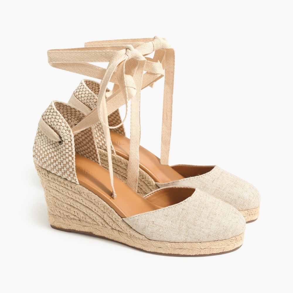 JCrew Canvas ankle-wrap espadrille wedges / Size 8.5